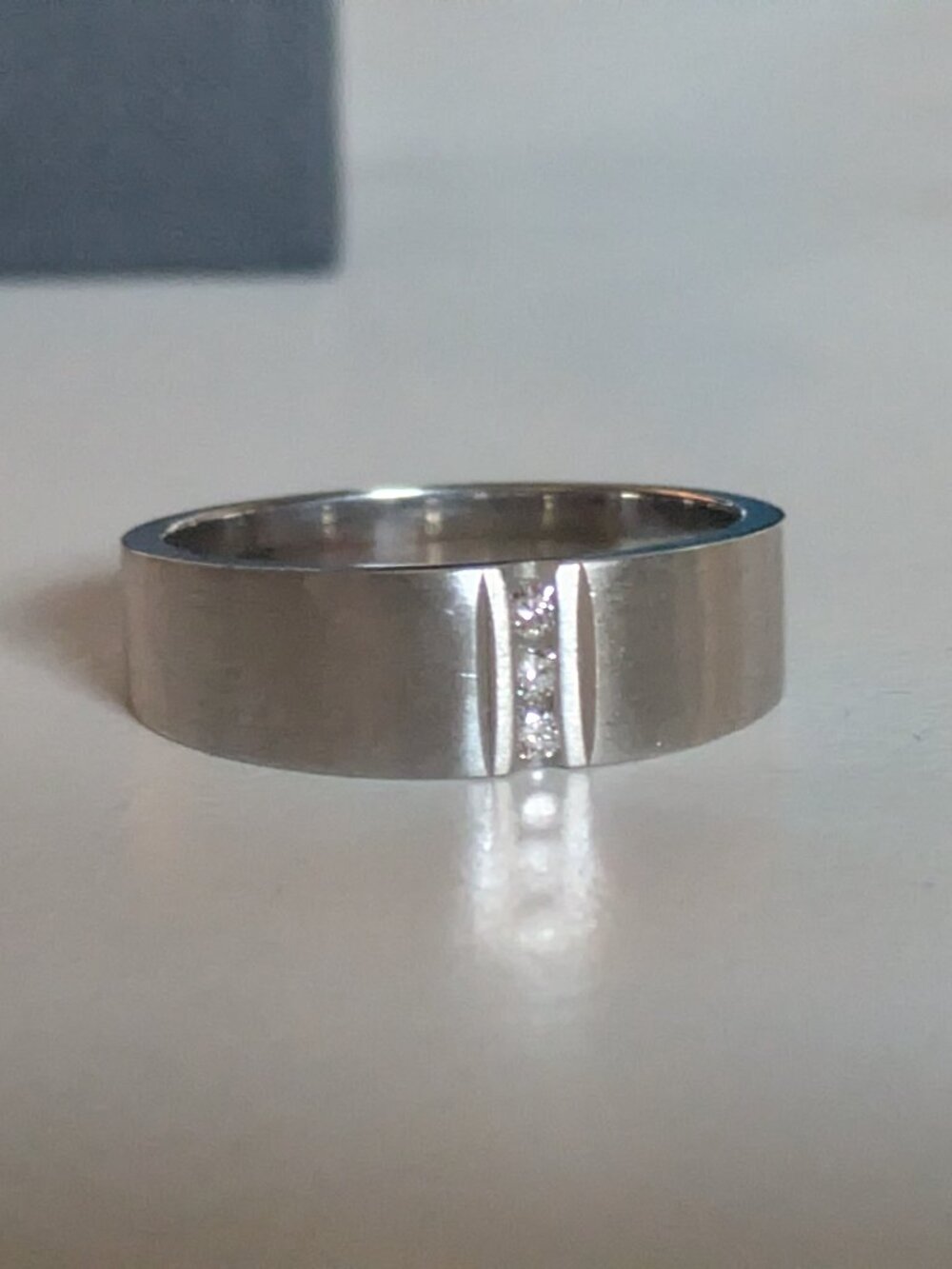 Blue Nile men's wedding band, Modern Channel Diamond Ring Platinum, sz 10